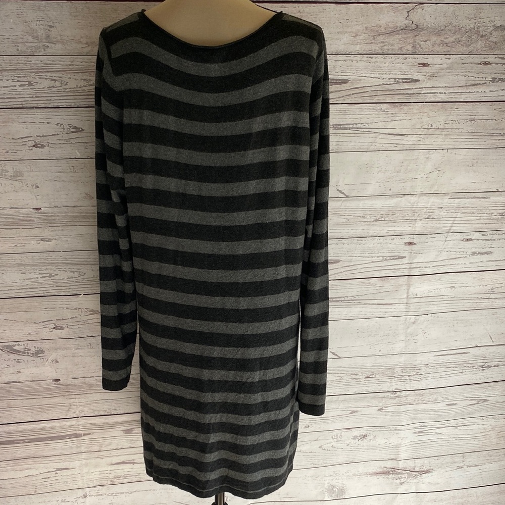 Eileen Fisher Striped Black and Gray Long Sleeve Pockets Women's Tunic Dress L - Picture 3 of 9